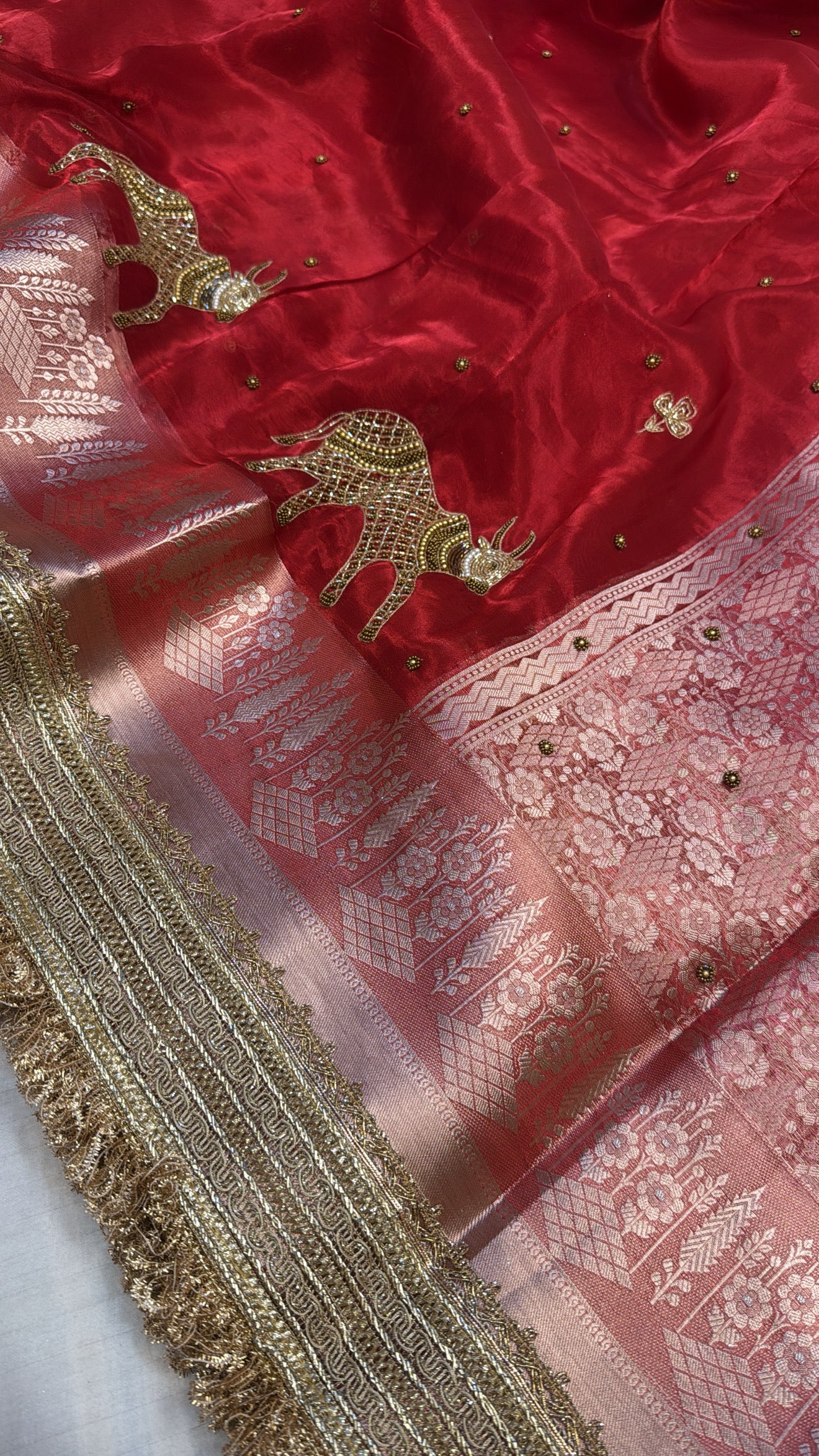 Dulhan ki maa wali sarees- Husn tissue silk hand embroidered kadhwa saree