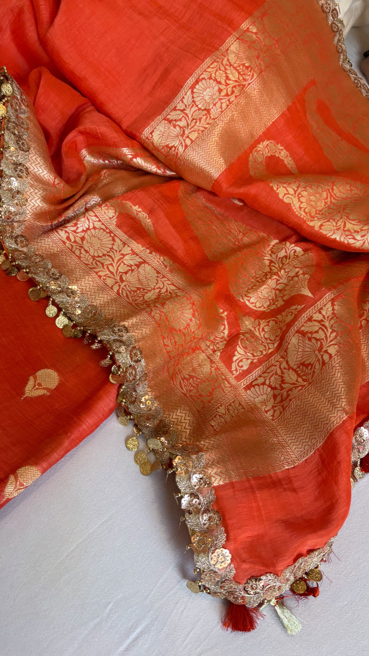 Fanta orange linen gorgette suit sets