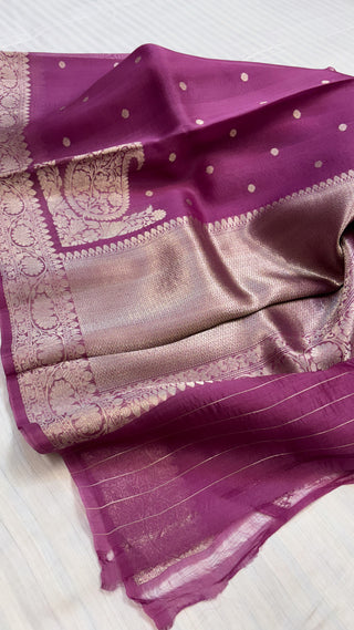 Leela deep plum kora silk kohniya buti saree