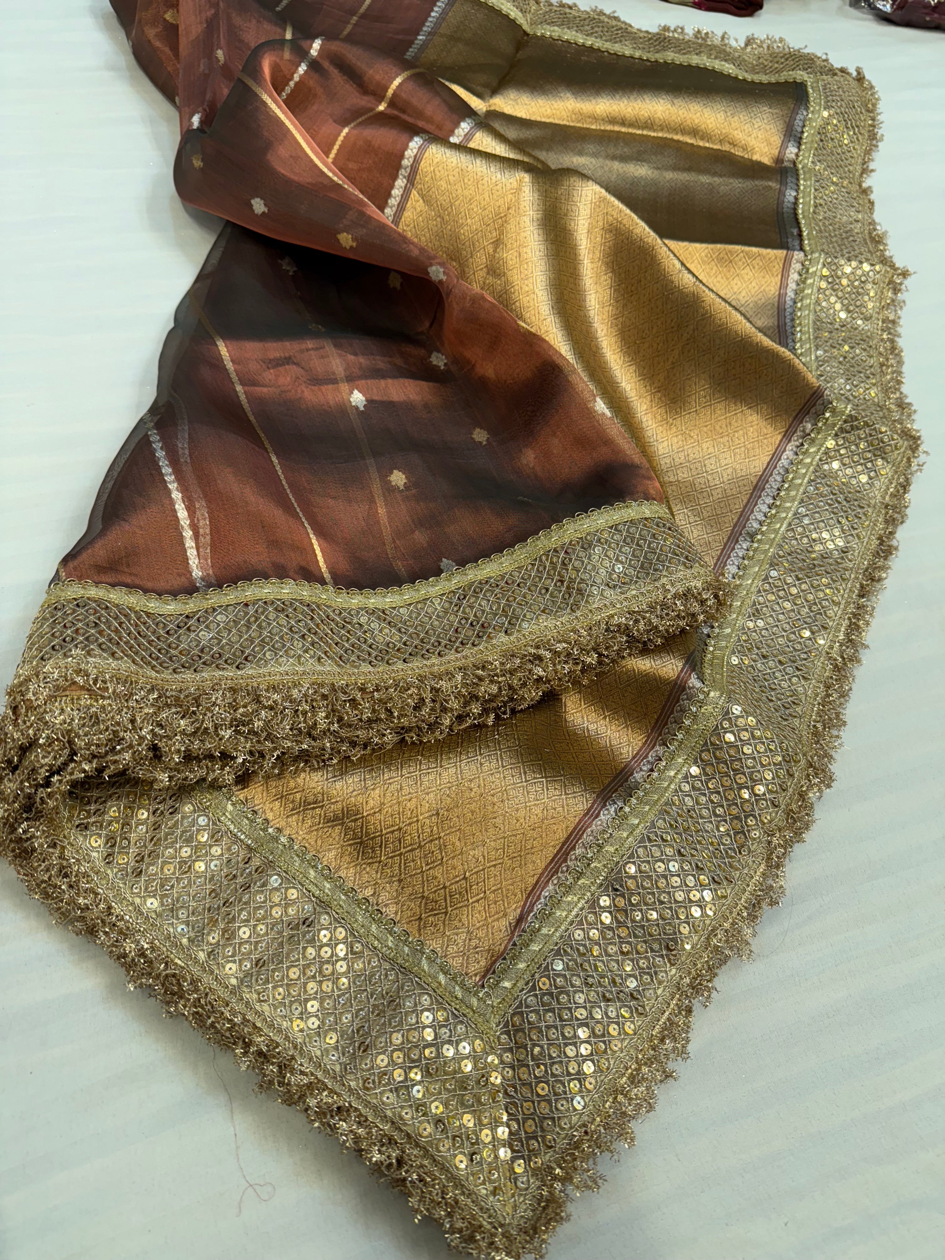 Bronze maharani tissue silk kadhwa buti saree