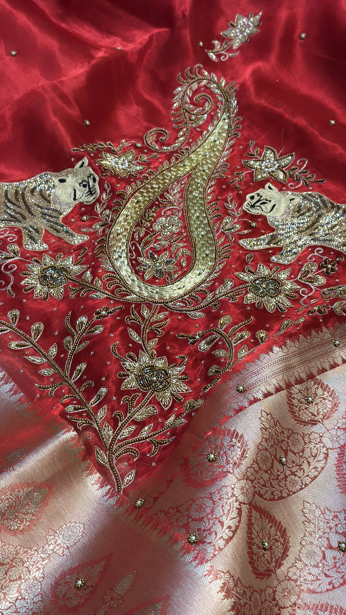 Dulhan ka joda husn red tissue silk hand embroidered saree