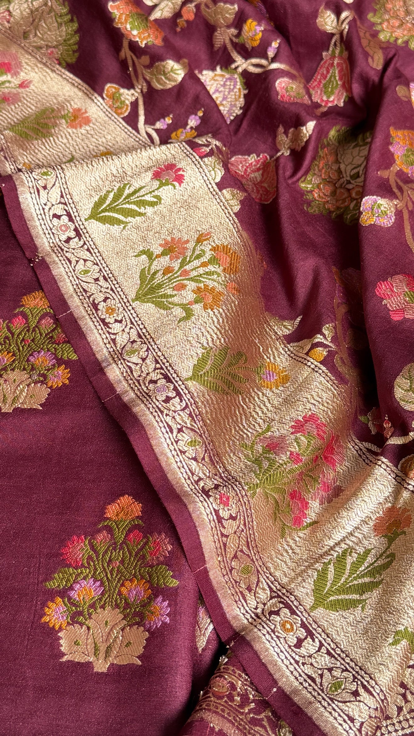 Bergundy moonga silk kadhwa meenakari jungla suit set