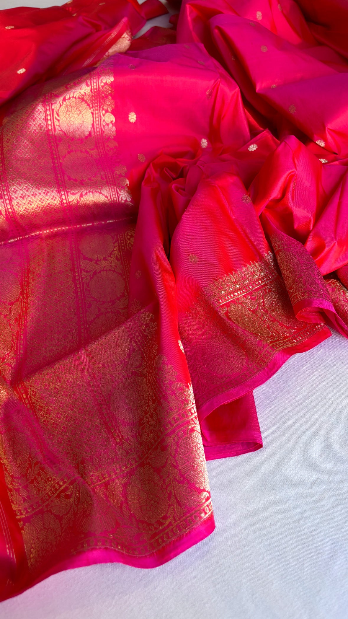 Banarasi fuschia pink katan silk kadhwa suit set