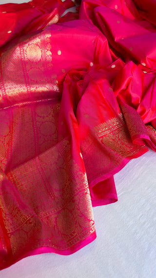 Banarasi fuschia pink katan silk kadhwa suit set