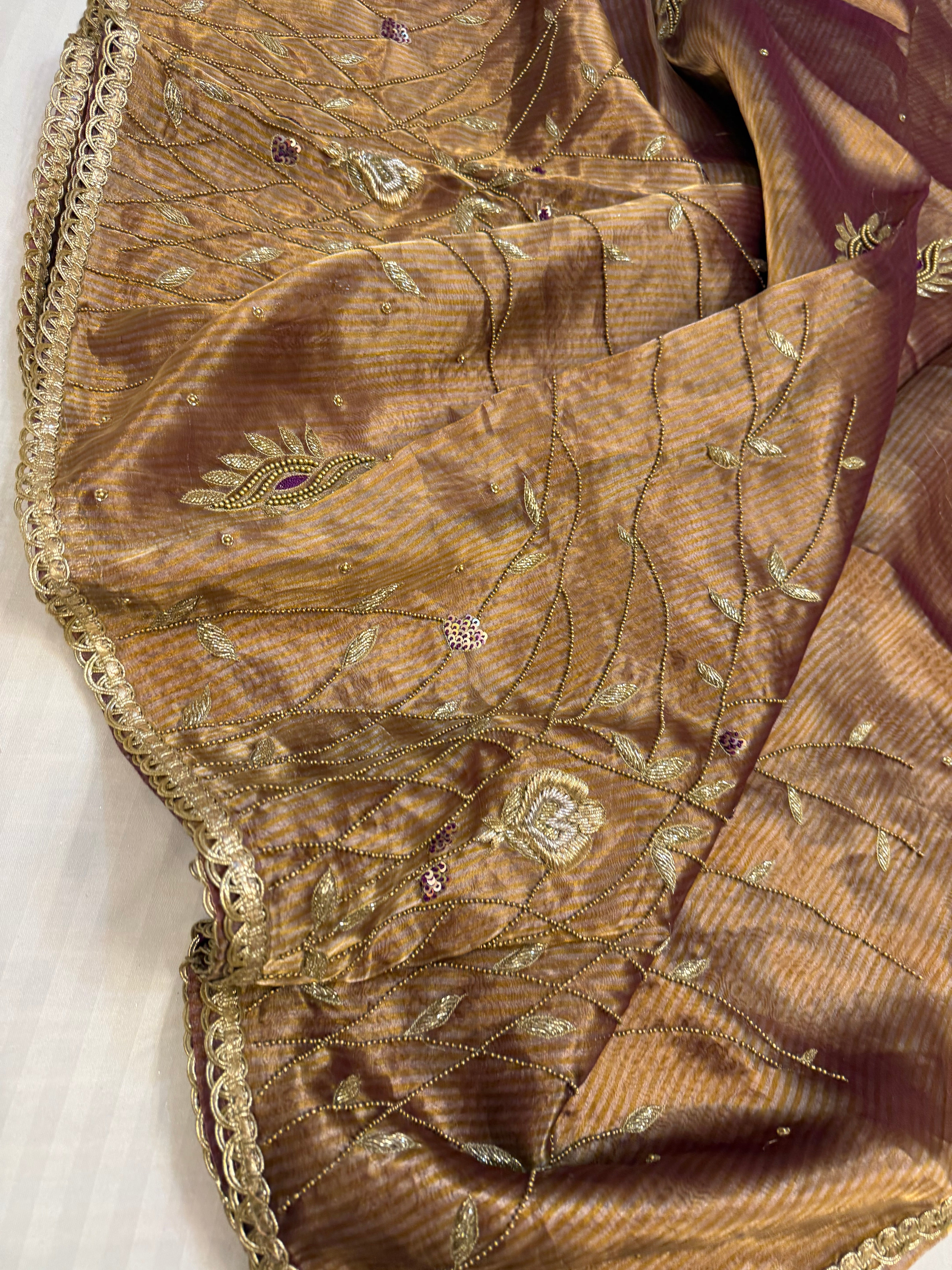 Cocktail wali sarees - Kanjivaram purple tissue silk heavy hand embroidered saree