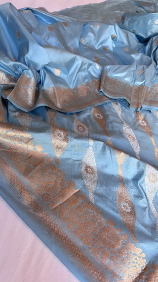 Banarasi powder blue katan kadhwa silk jungla meenkari suit set