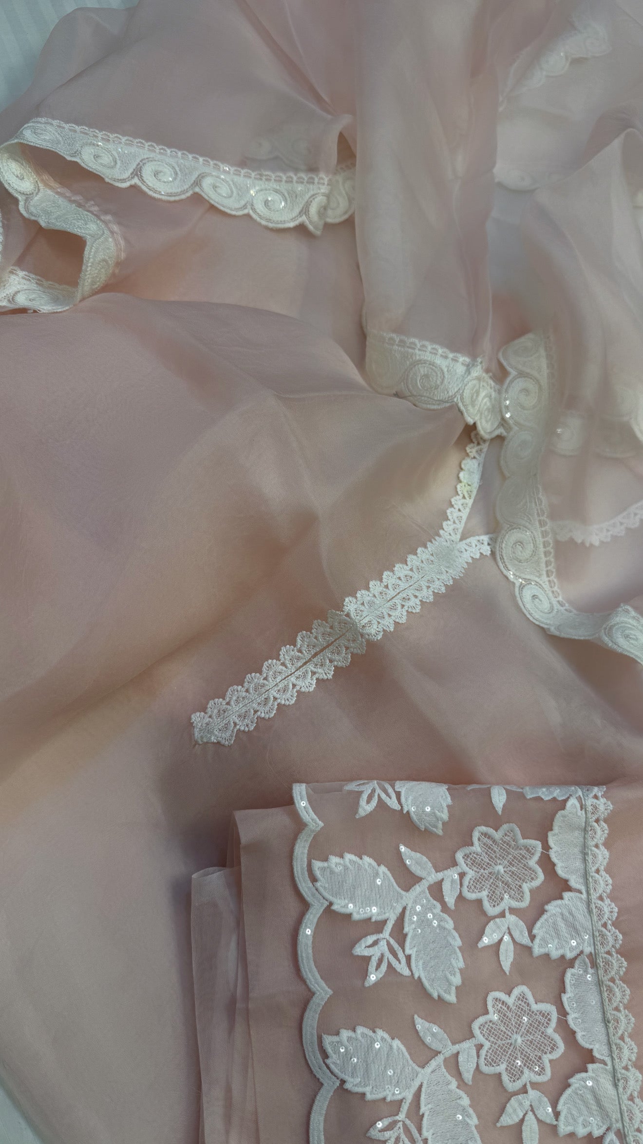 Rose pink kora silk lacework kadhwa suit set