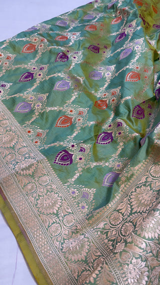 Mint green katan silk kadhwa heavy jungla duppata