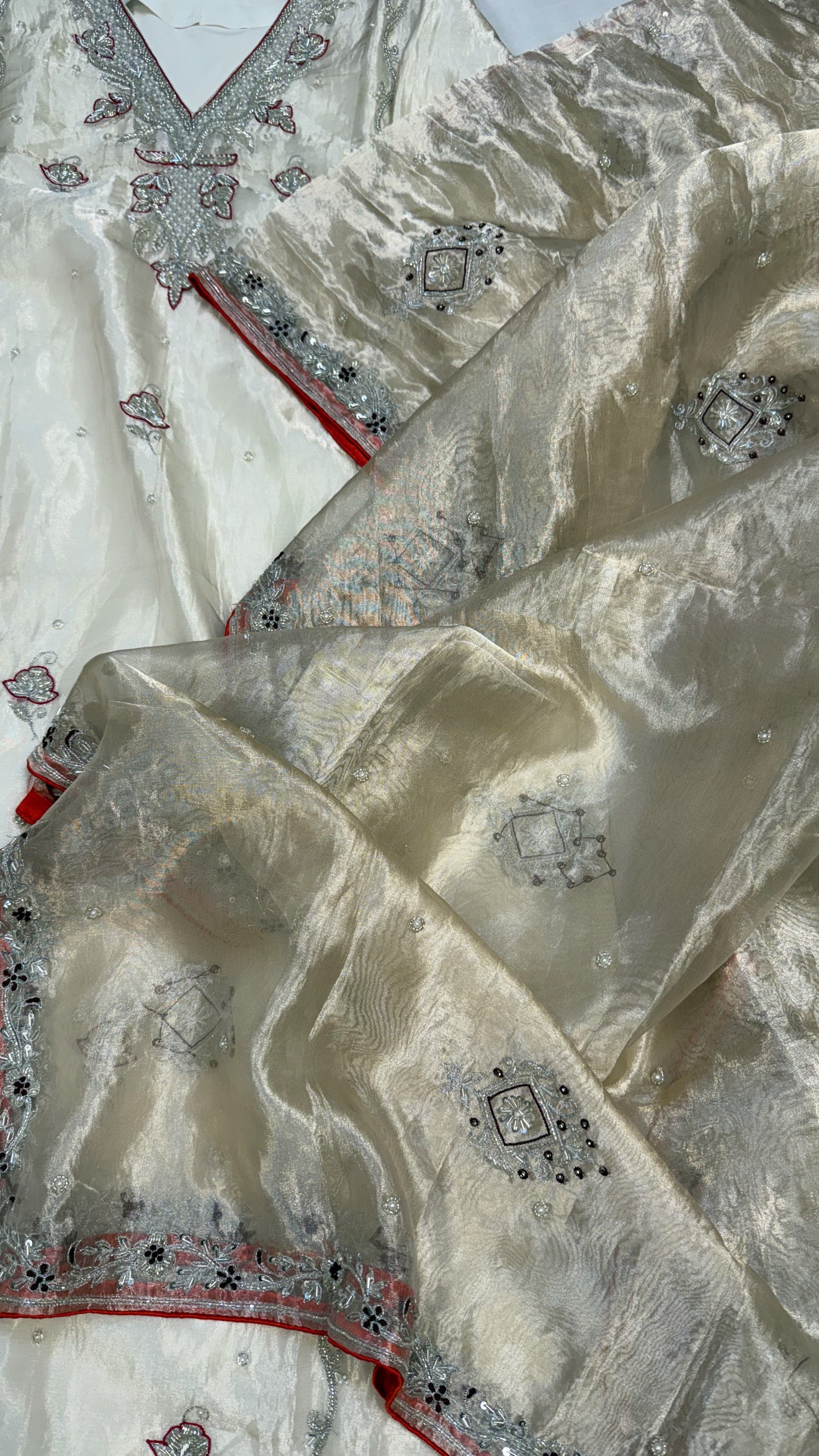 Dulhan ka joda - Ivory tissue silk heavy hand embroidered zardozi suit set