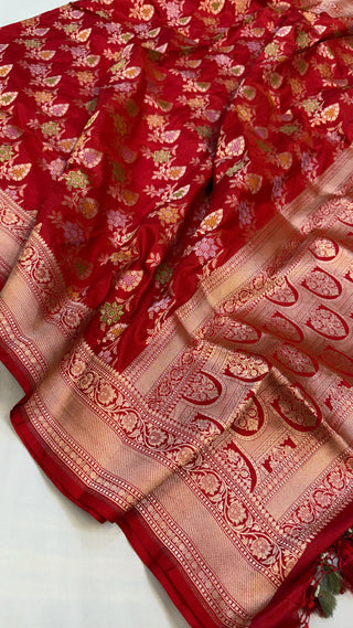 Bridal red katan silk kadhwa jaal meenakari duppata