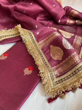 Plum shade kora silk kadhwa buti gotapatti suit set