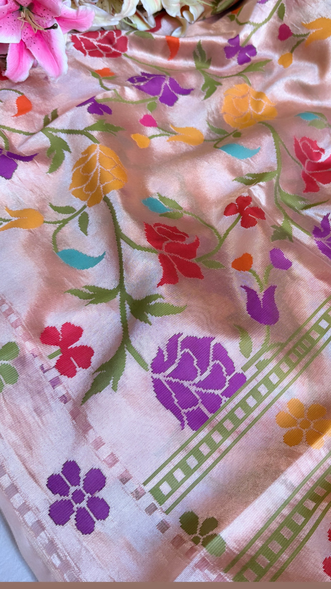 Silk net tissue edit - Banarasi silk net tissue kanjivaram peach paithani saree