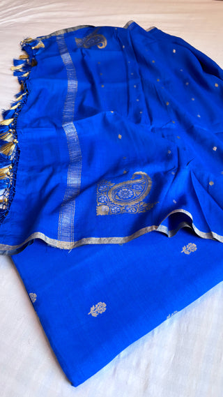 Ink blue moonga silk kadhwa buti suit set