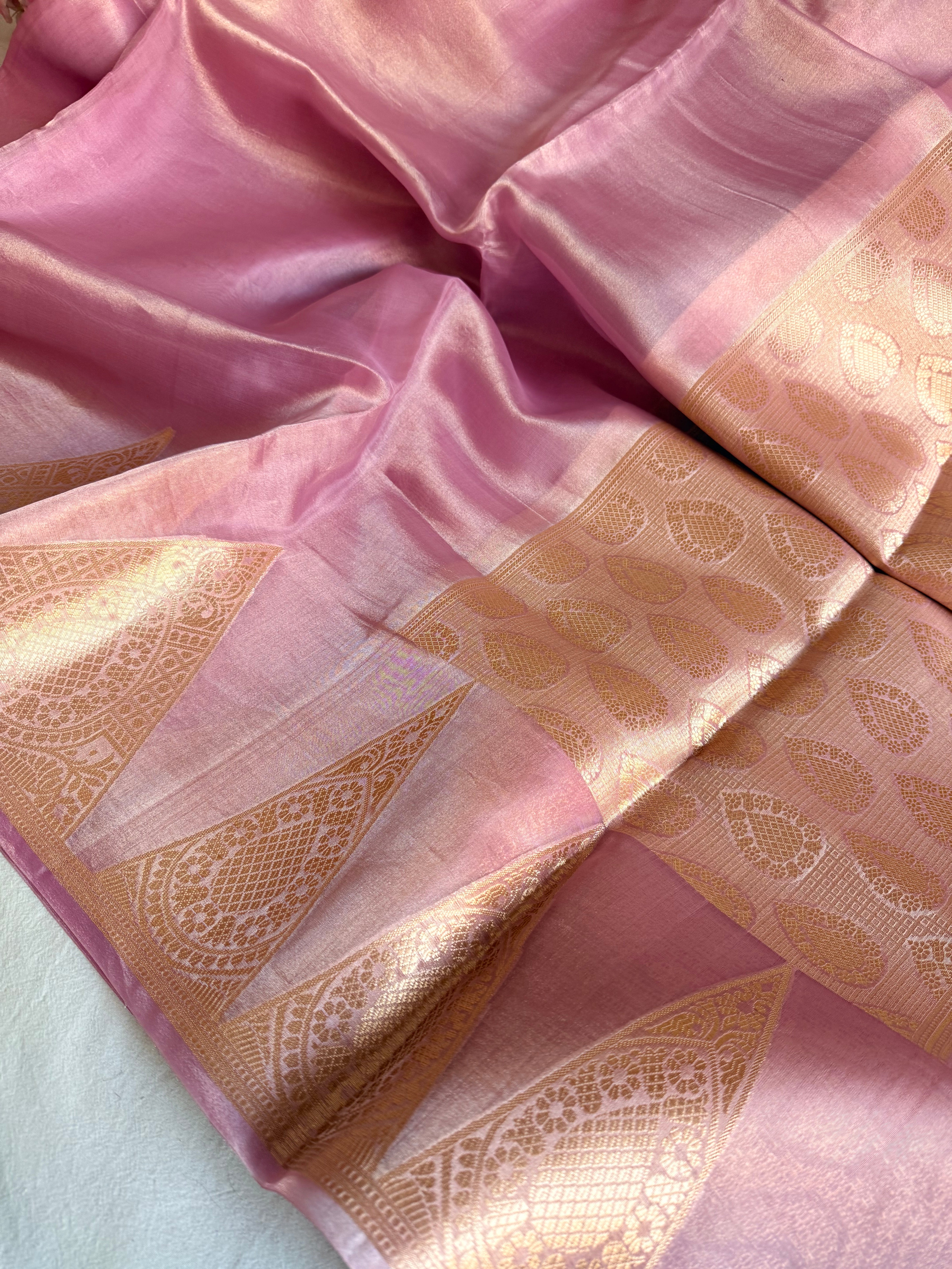 Below 10k - Temple border tissue silk dhup chao effect kadhwa saree