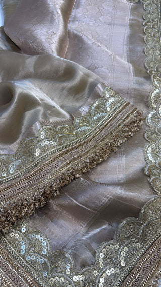 Maharani dusty gold tissue silk saree