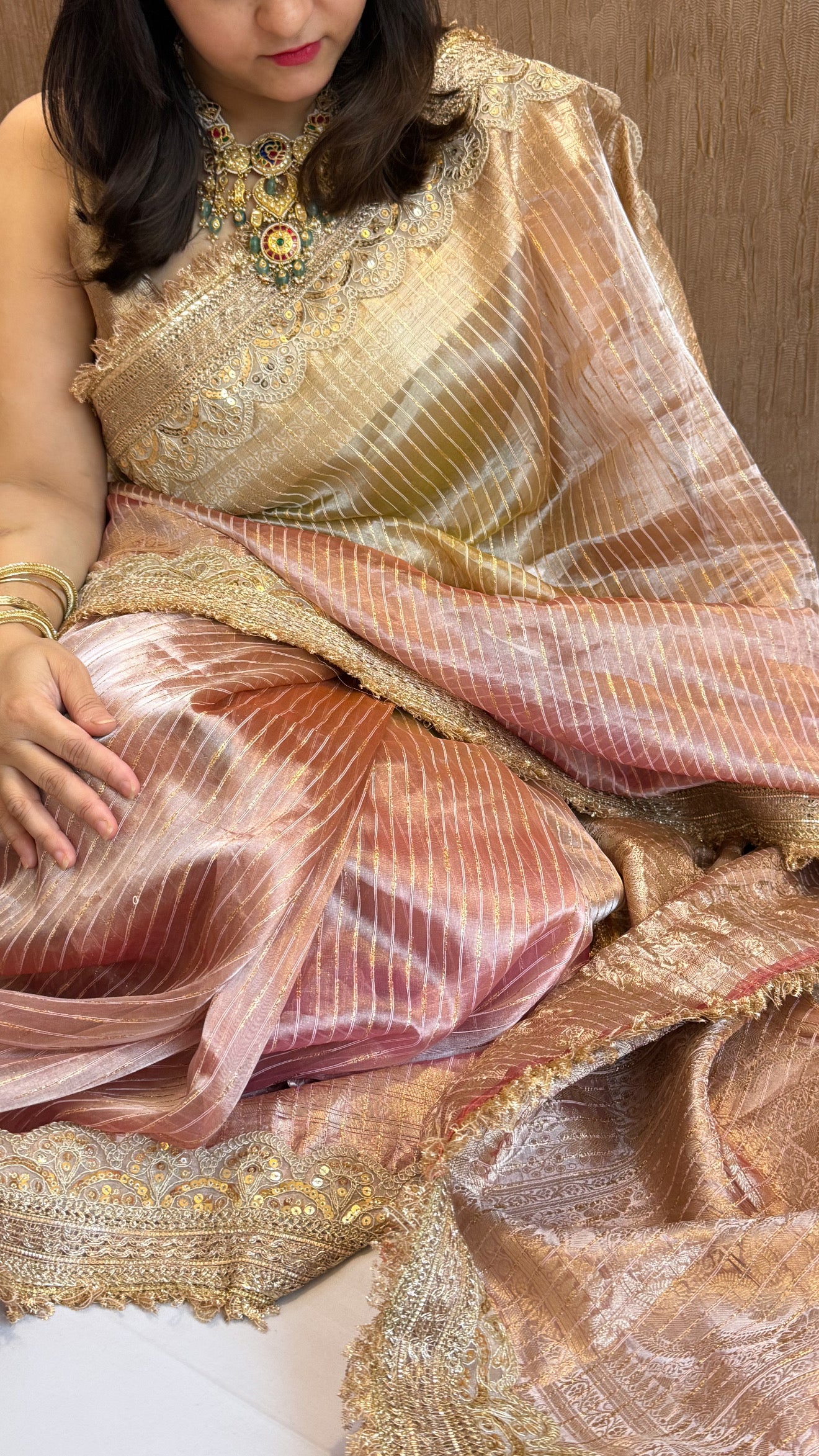 Maharani rang birangi tissue silk zari striped kadhwa saree