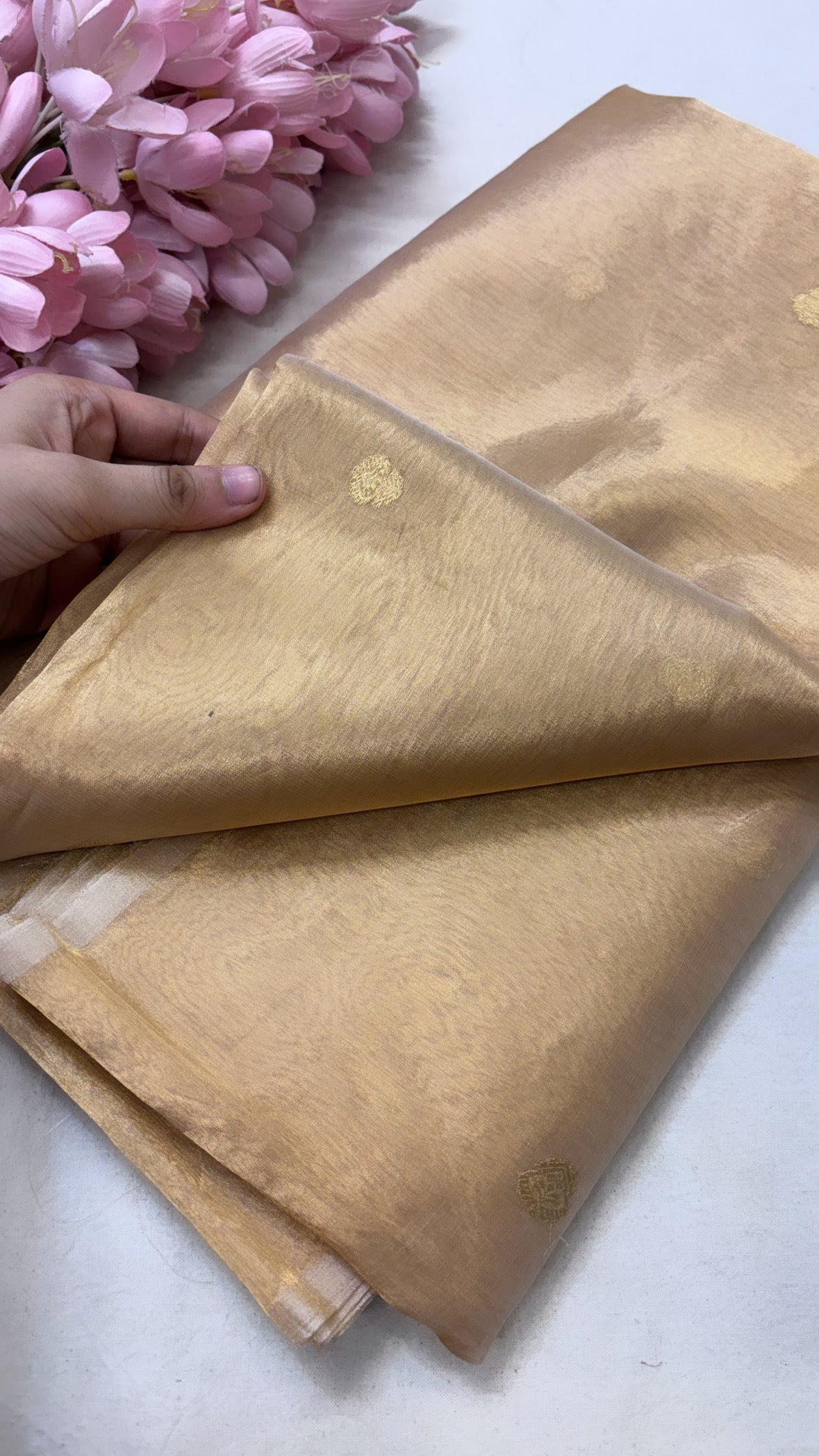 Golden tissue silk dyeable kadhwa buti fabric