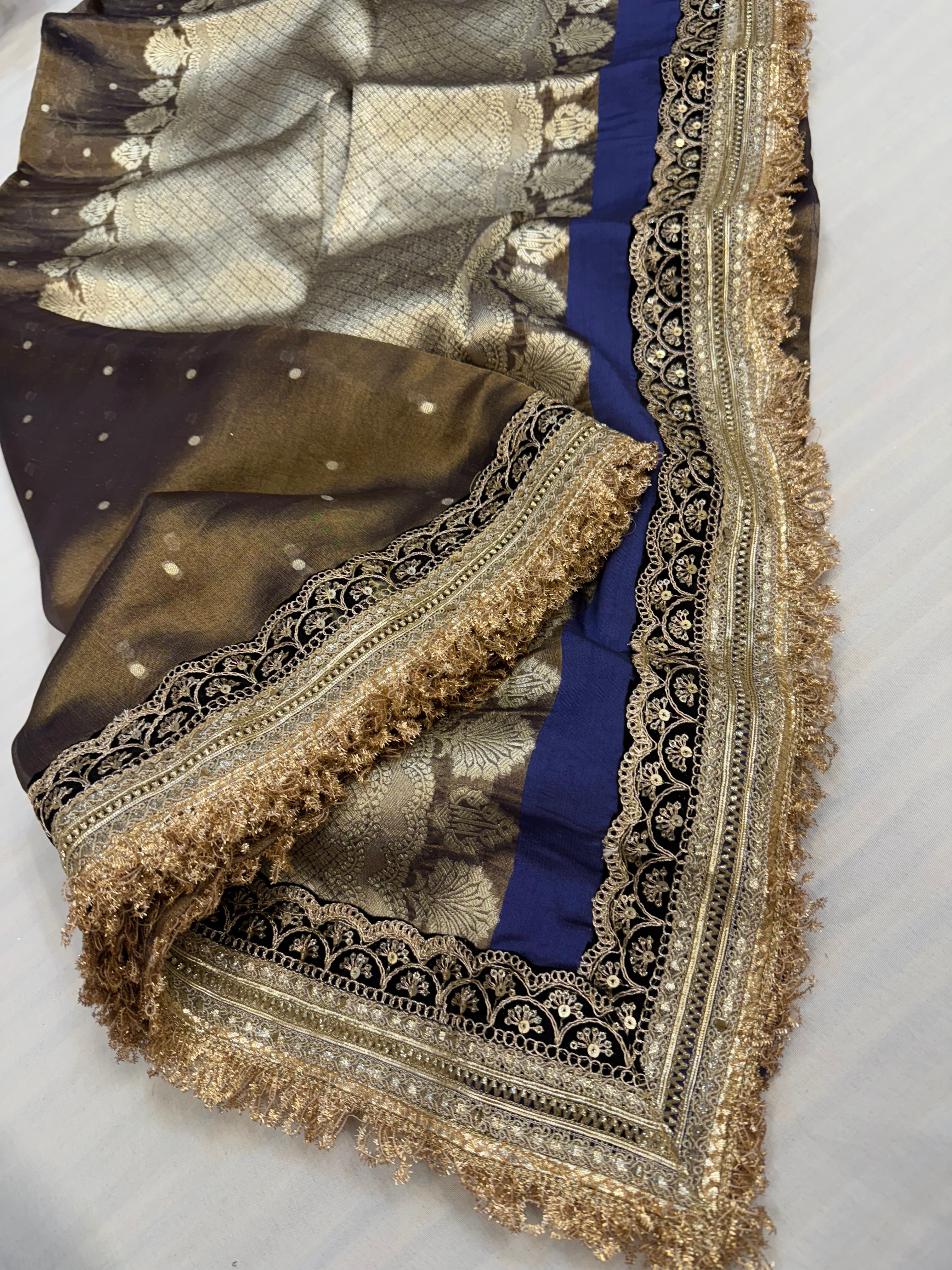 Royal blue maharani tissue silk kadhwa buti saree