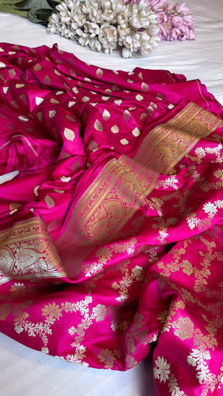 Hot pink banarasi mashru silk suit set