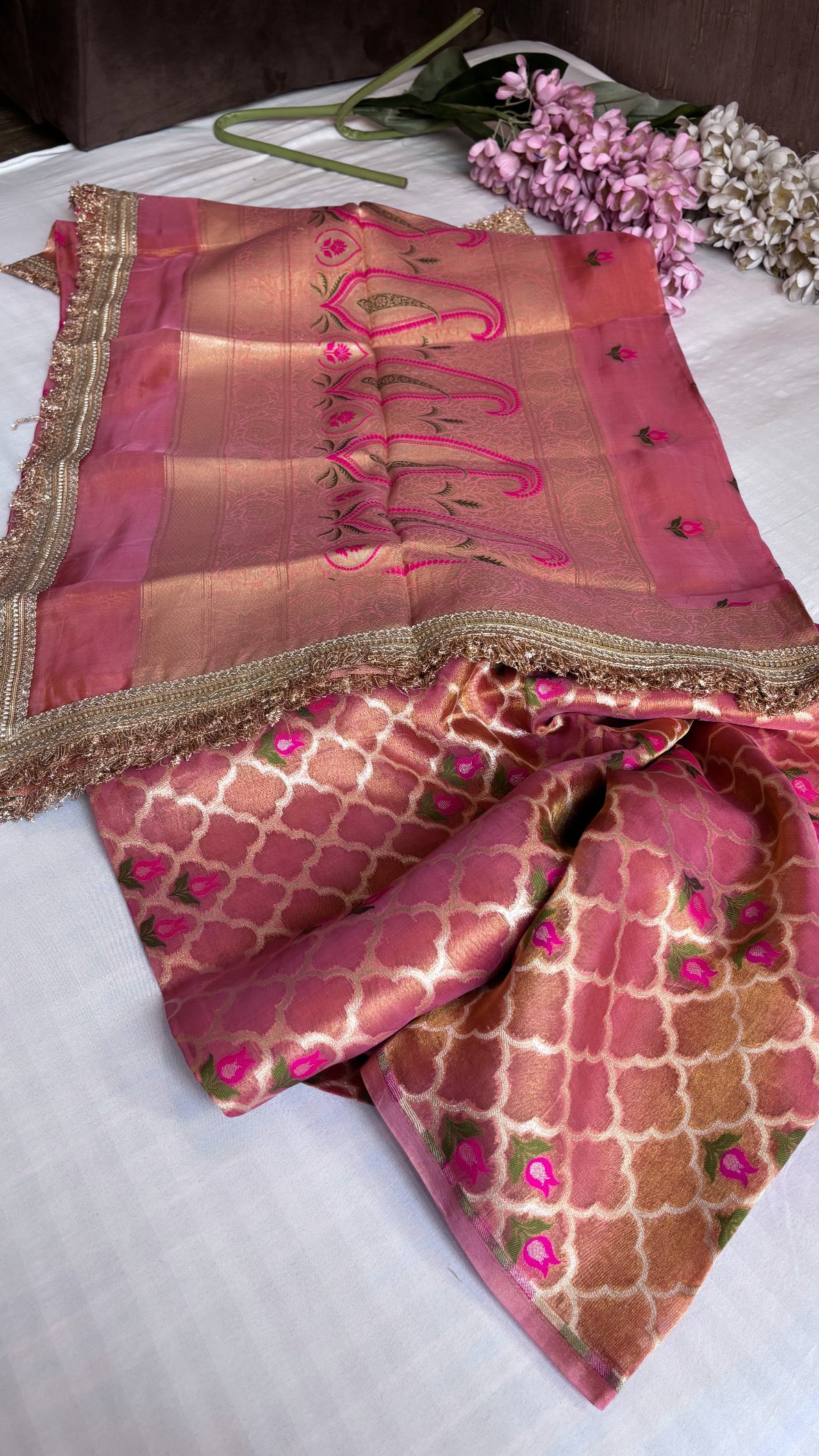 Heeramandi dusty pink tissue silk meenakari suit set