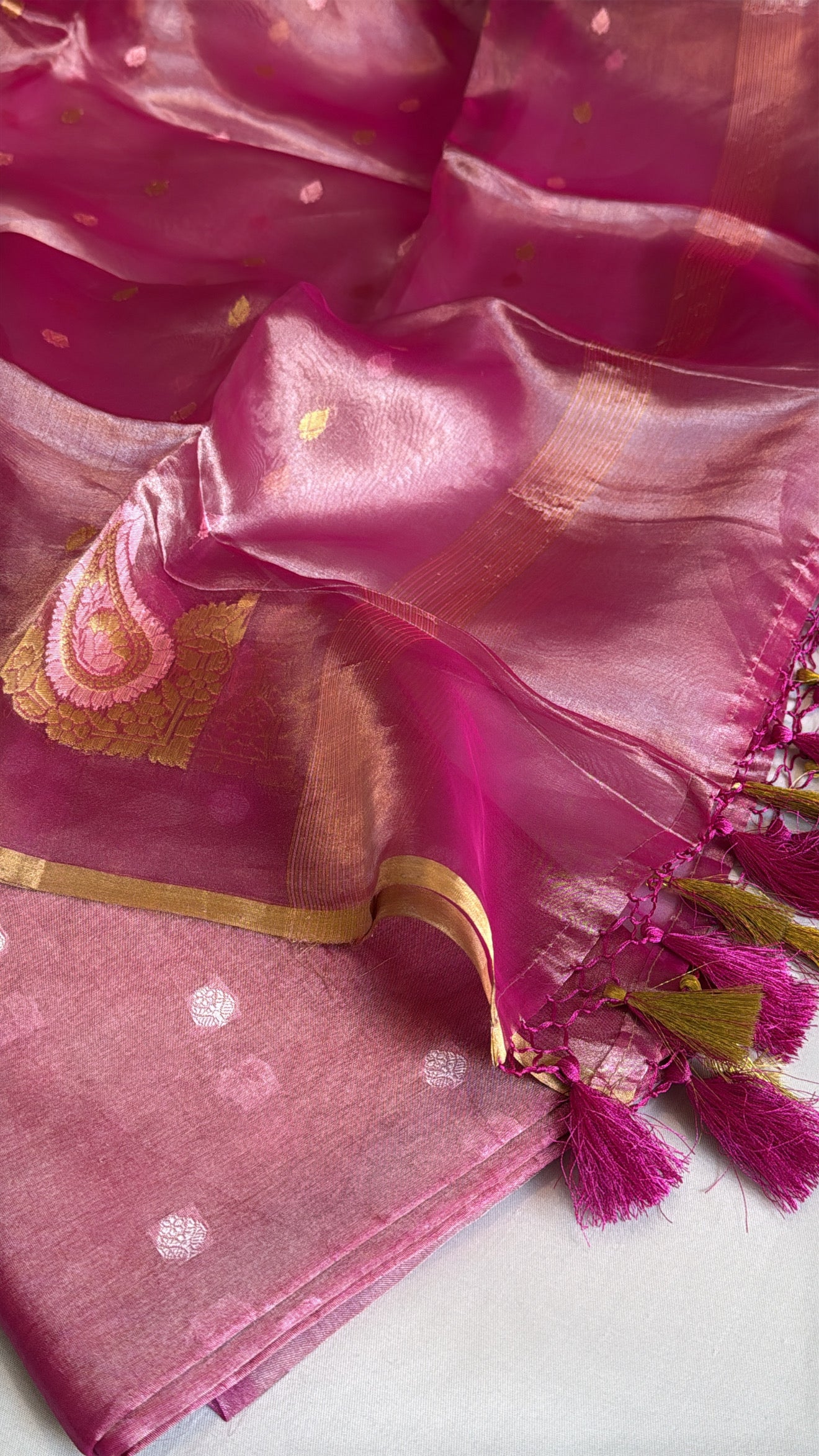 Vivah edit - Rani pink tissue silk kadhwa kohniya buti suit sets