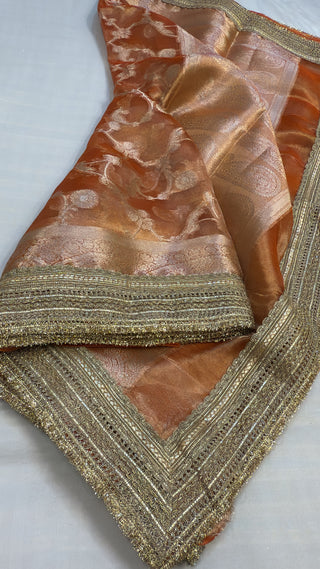 Maharani fanta orange tissue silk kadhwa jungla saree