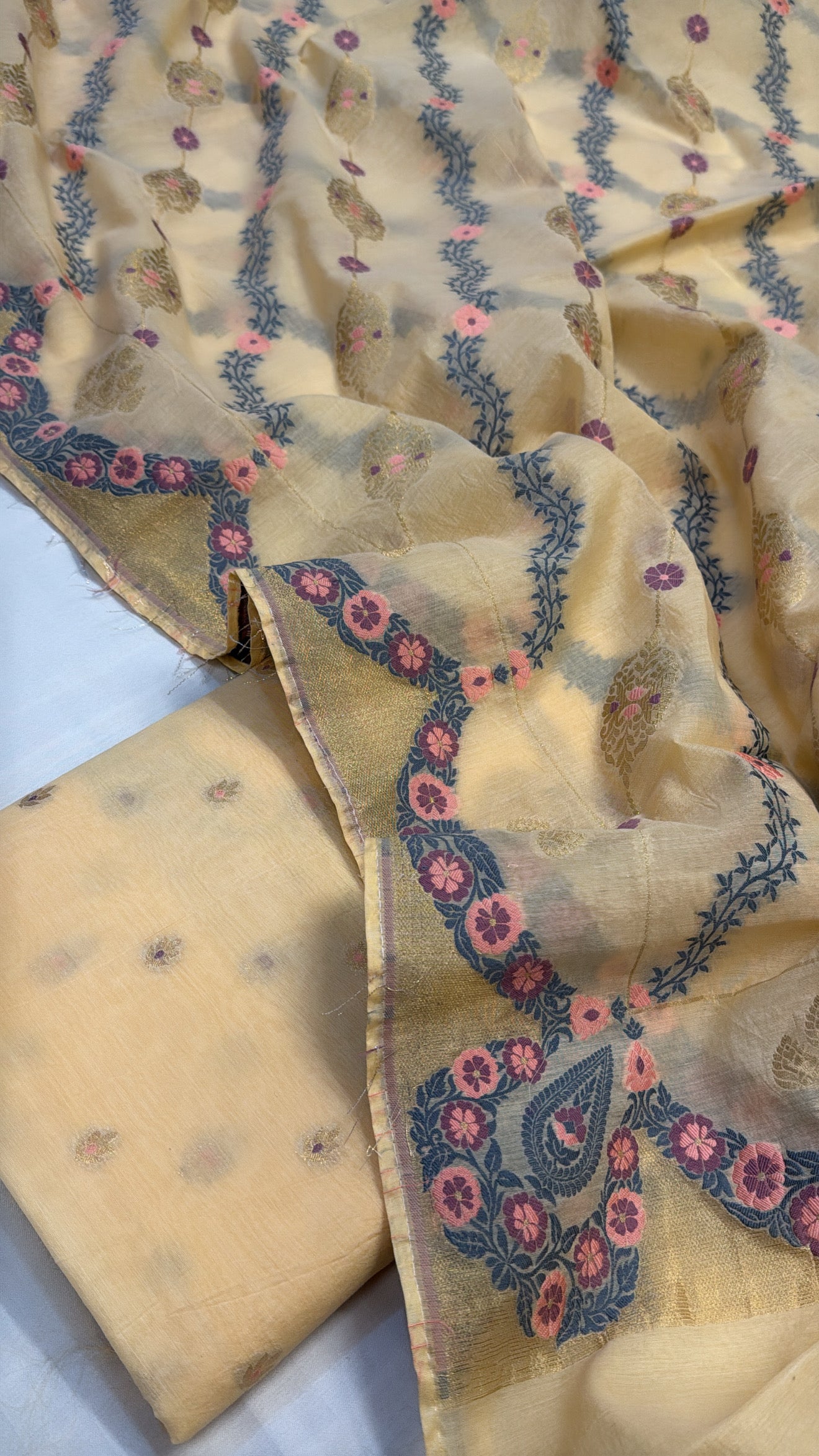 Banarasi cotton resham meenakari kadhwa suit sets