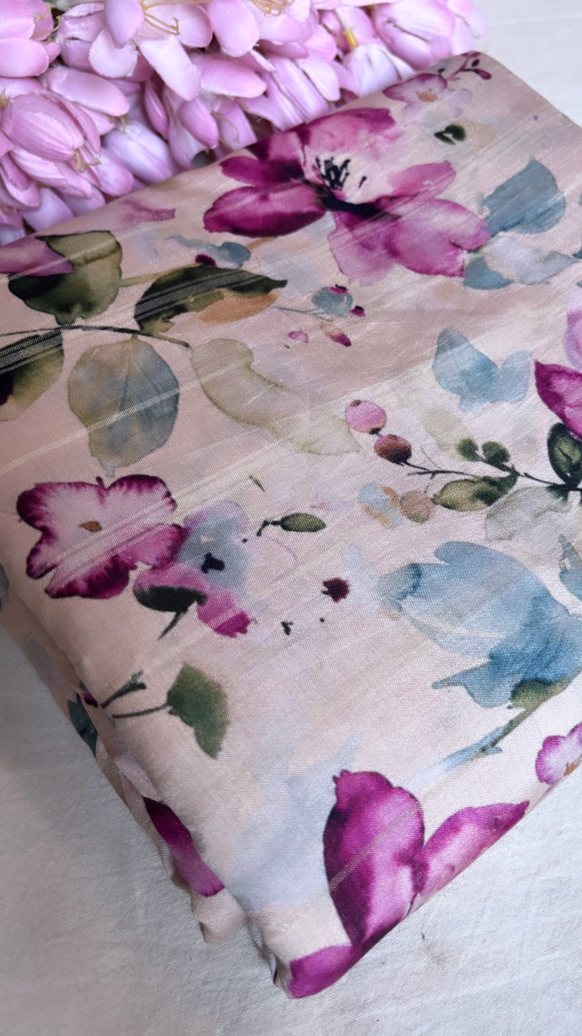 Printed cotton silk kadhwa fabric