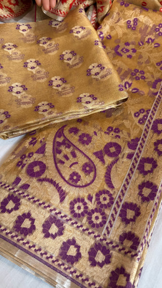 Iktara tissue silk purple meenakari tissue silk jamdani kadhwa suit set