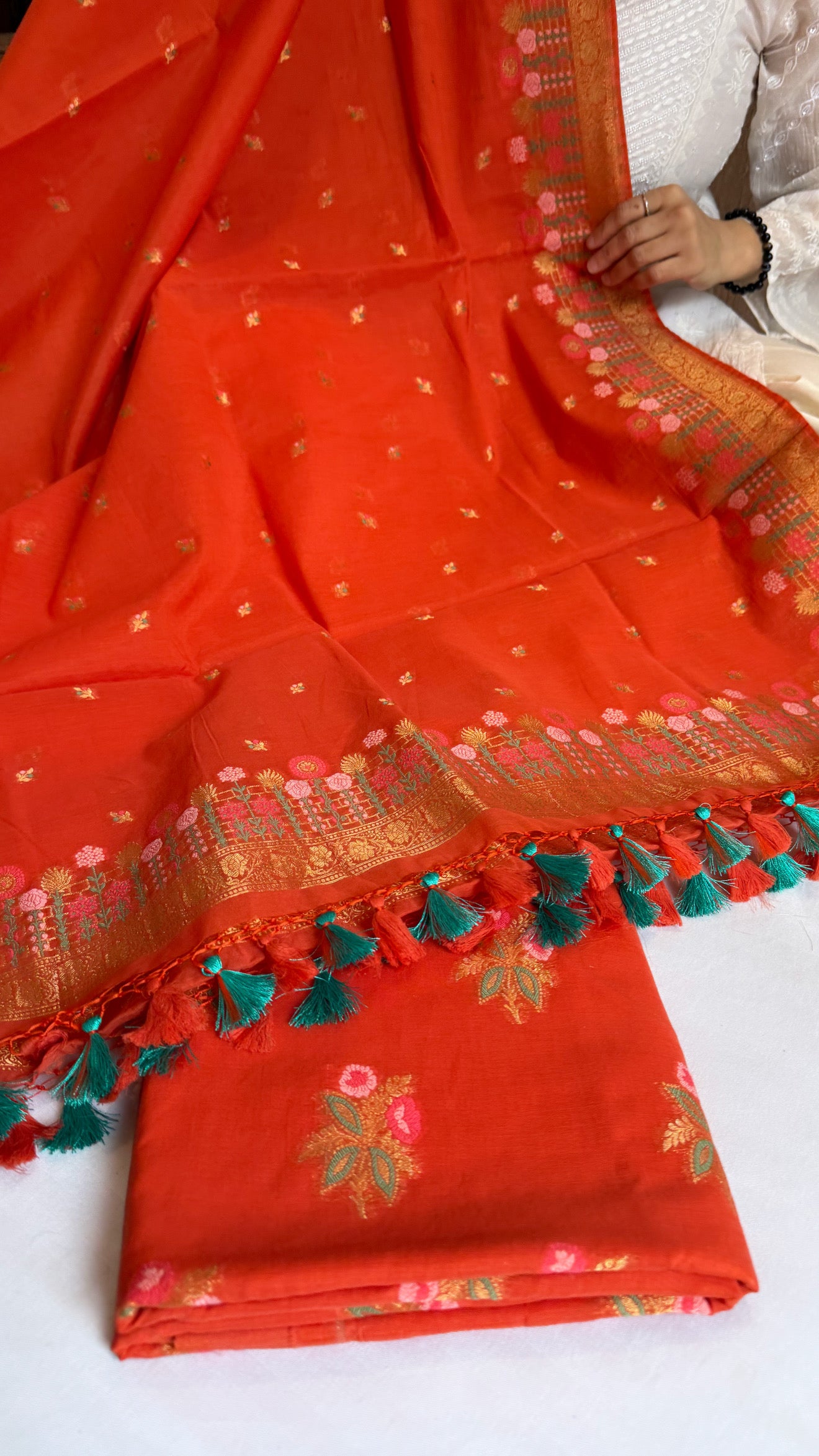 Banarasi cotton resham meenakari suit set