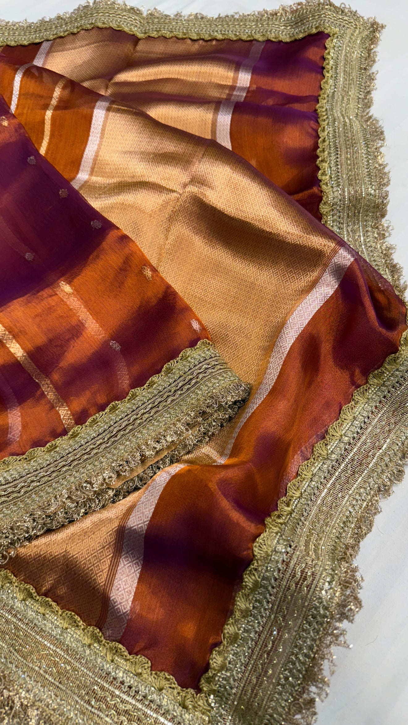 Maharani copperish deep purple tissue silk kadhwa saree