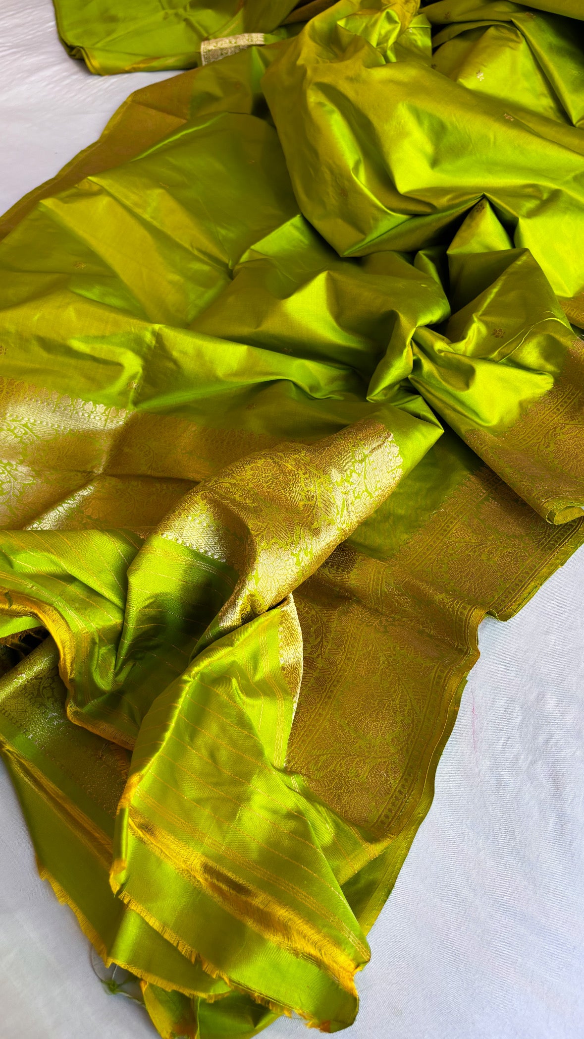 Banarasi lime green katan silk suit set