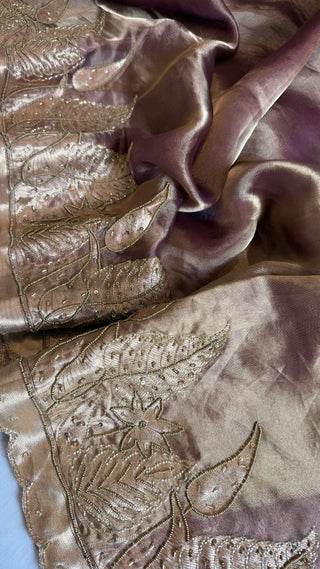 Husn dusty lavender tissue silk heavy hand embroidered saree