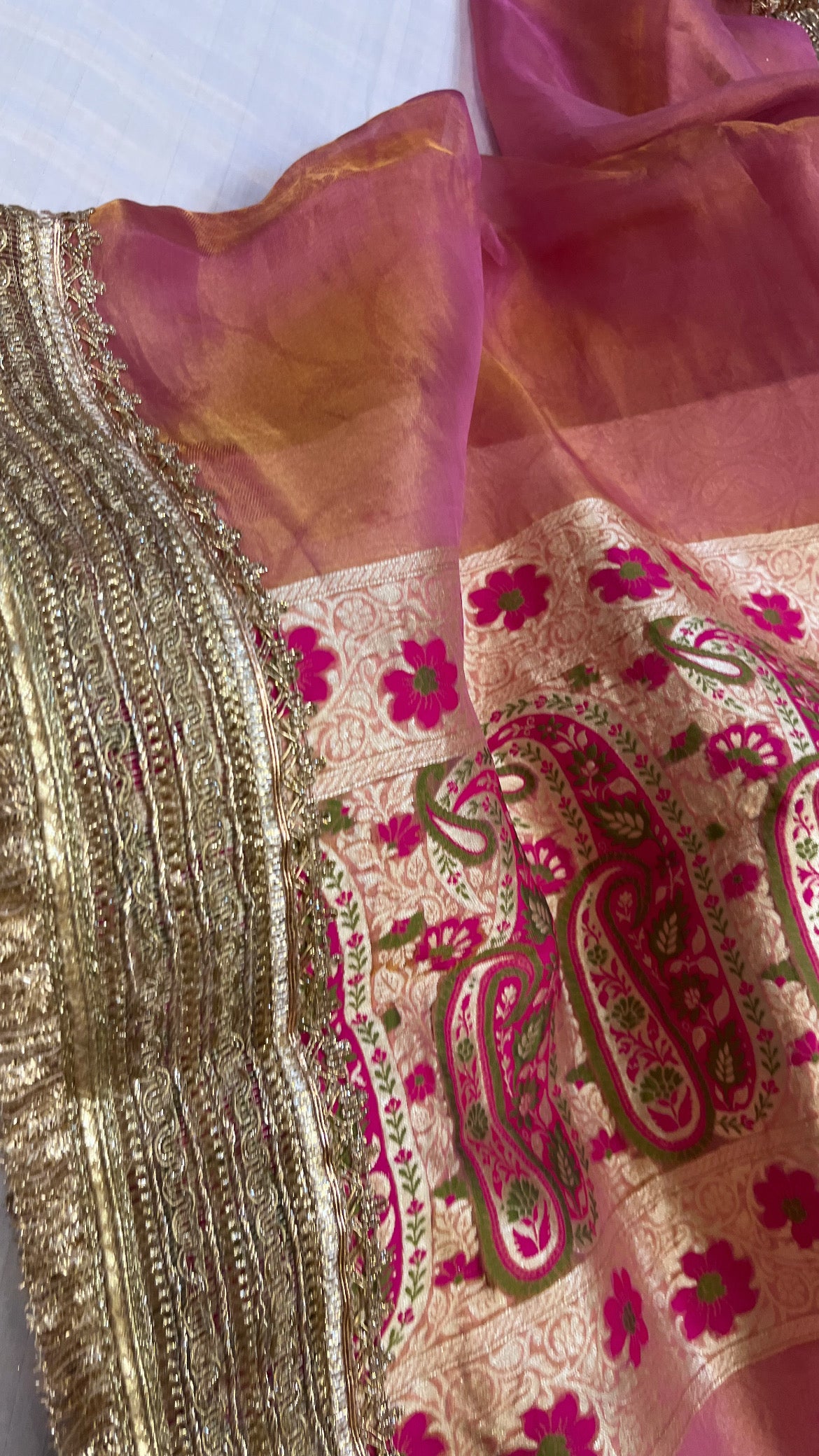 Maharani petal pink tissue tanchoi jamevar meenakari saree