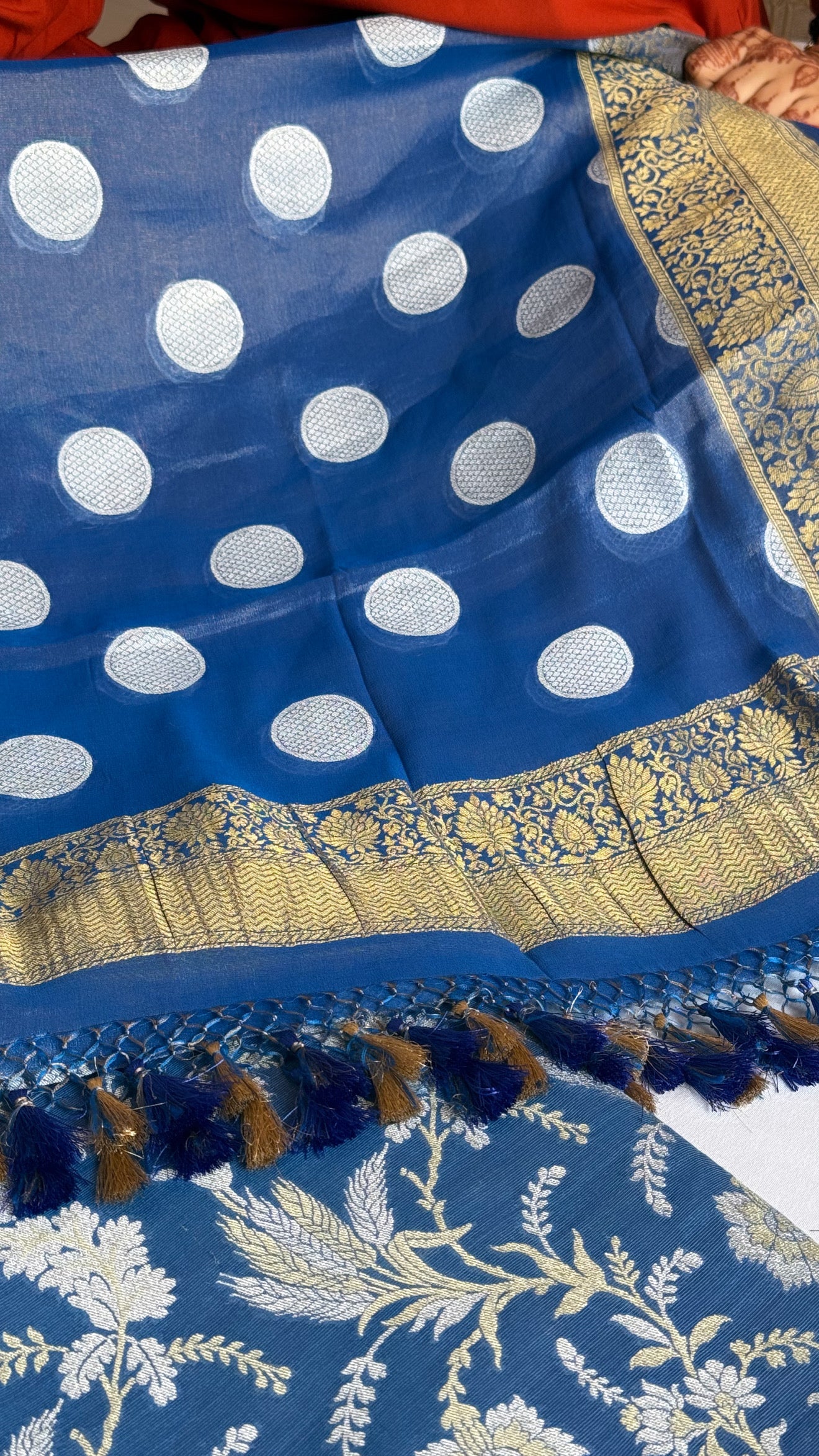 Electric blue tissue gorgette kadhwa jungla Sona Rupa banarasi suit set