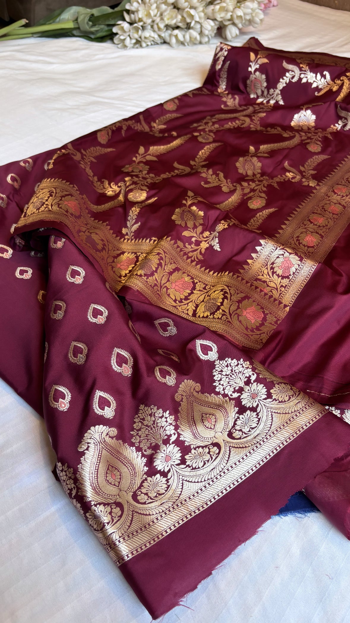 Maroon banarasi mashru silk suit set
