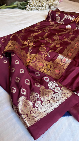 Maroon banarasi mashru silk suit set