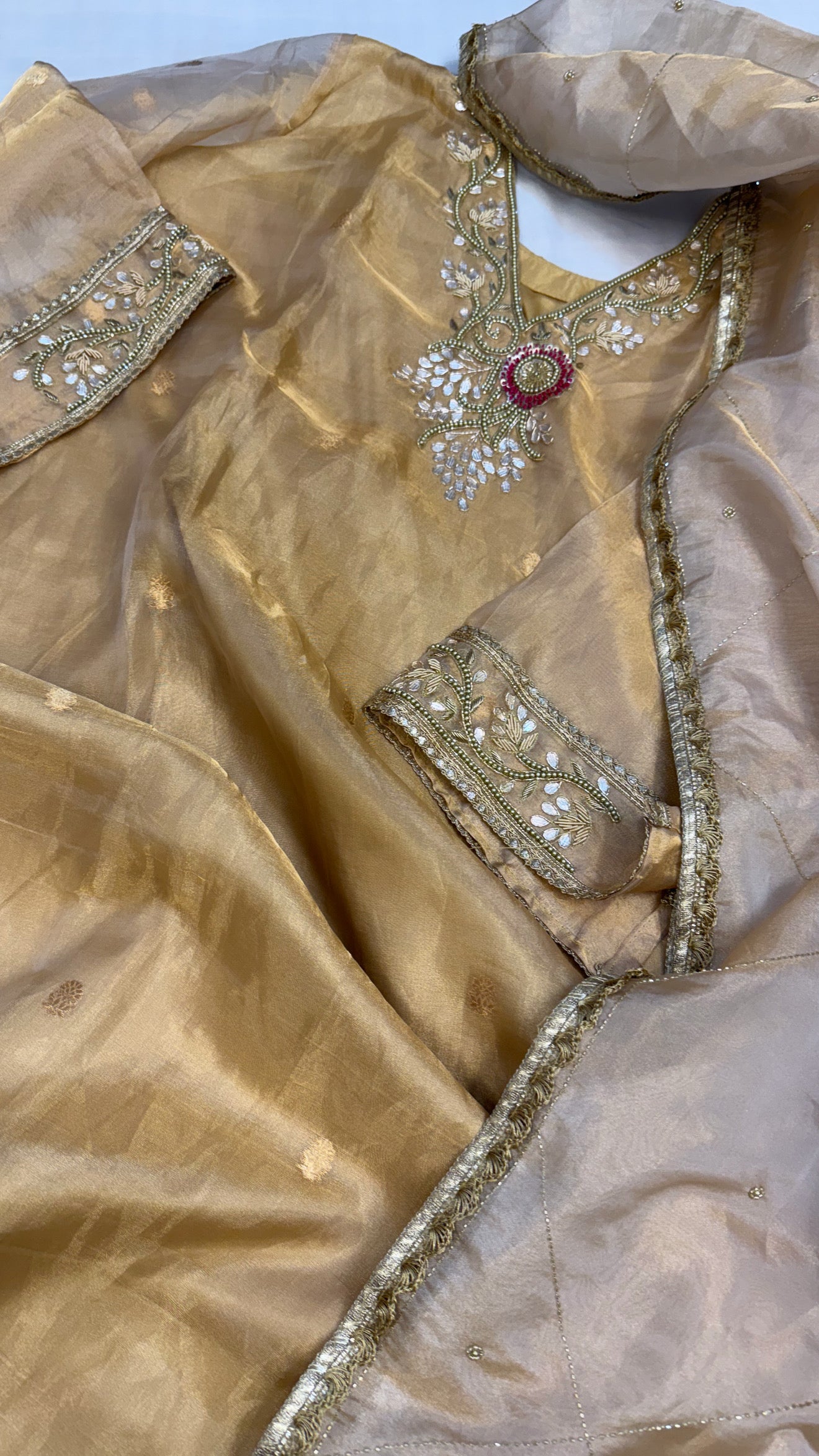 Dulhan ka joda - Golden tissue silk heavy hand embroidered suit set
