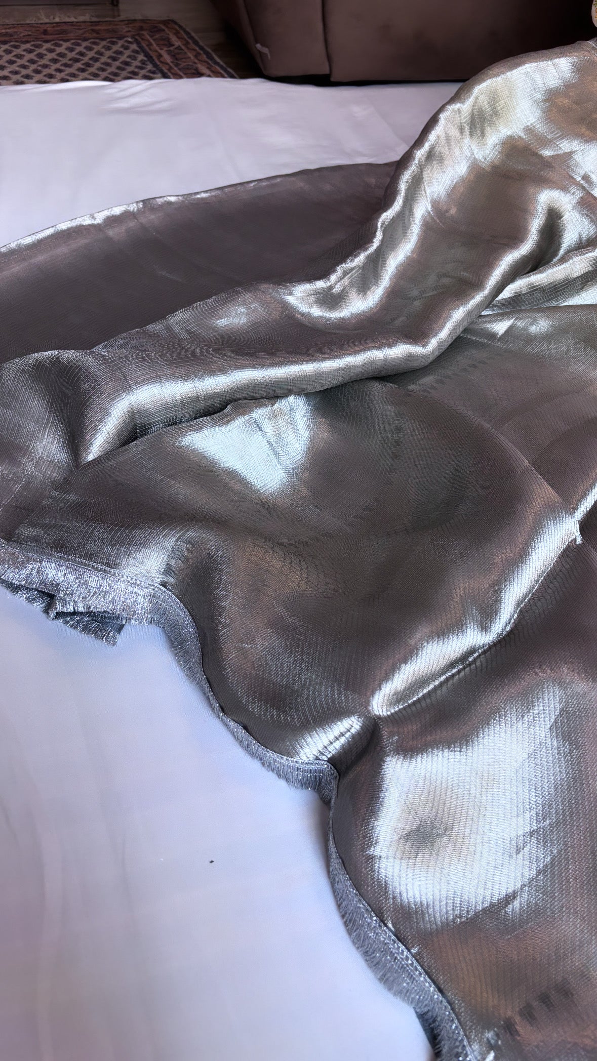 Metallic silver tissue brocade saree