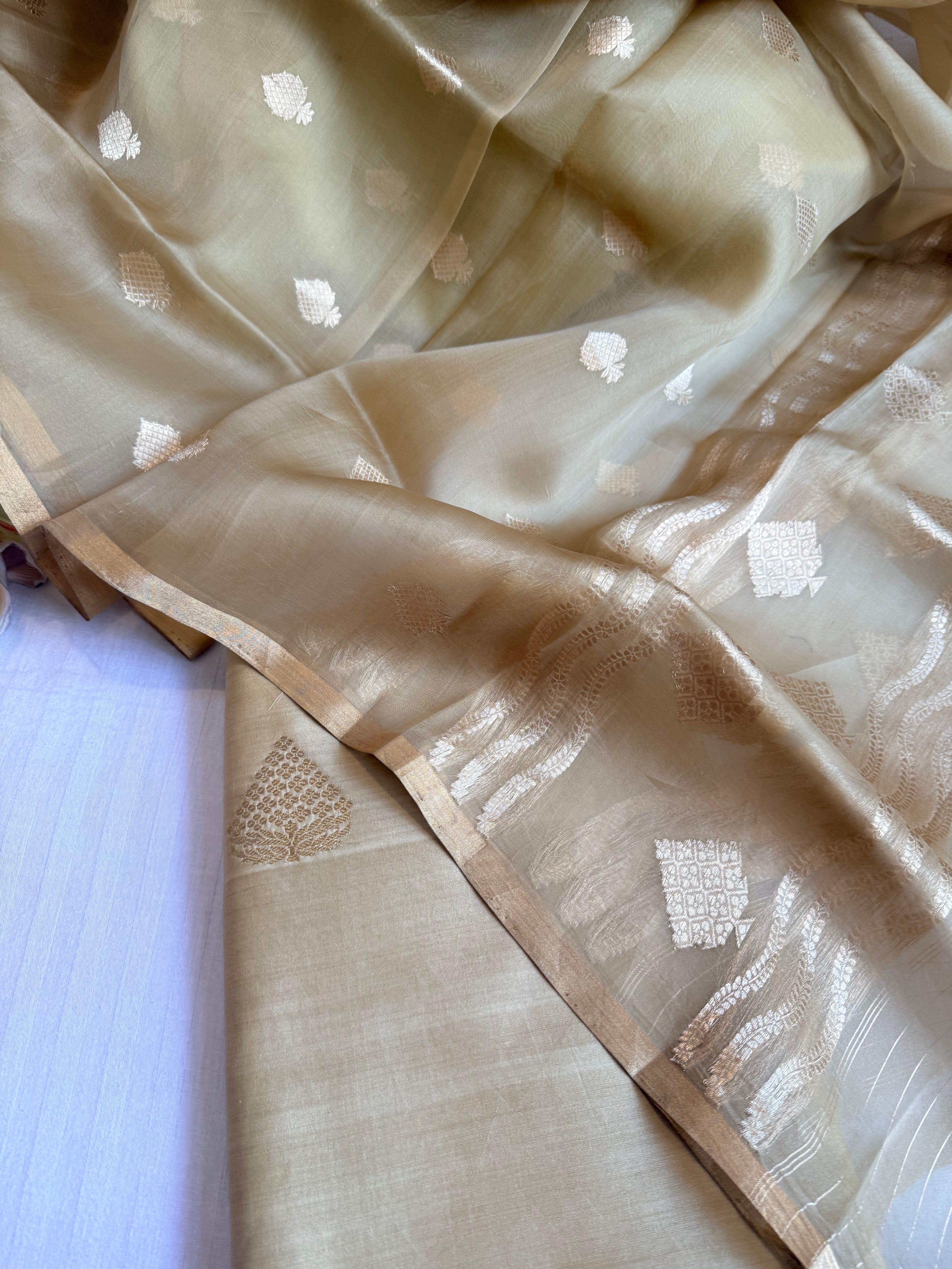 Summer suit sets - Spun chiniya silk kadhwa buti kora silk duppata suit sets