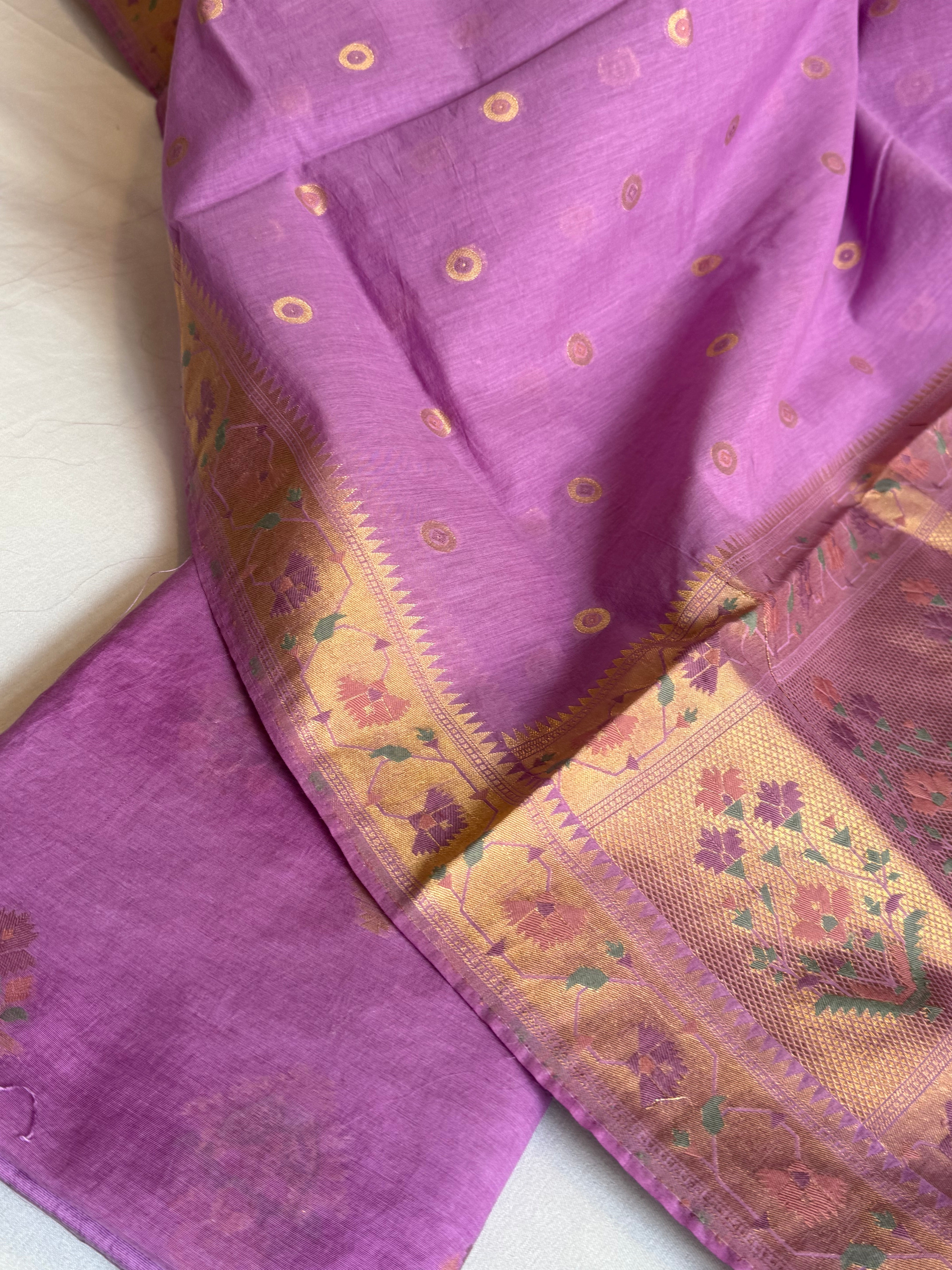 Deep lavender banarasi cotton meenakari kadhwa suit set