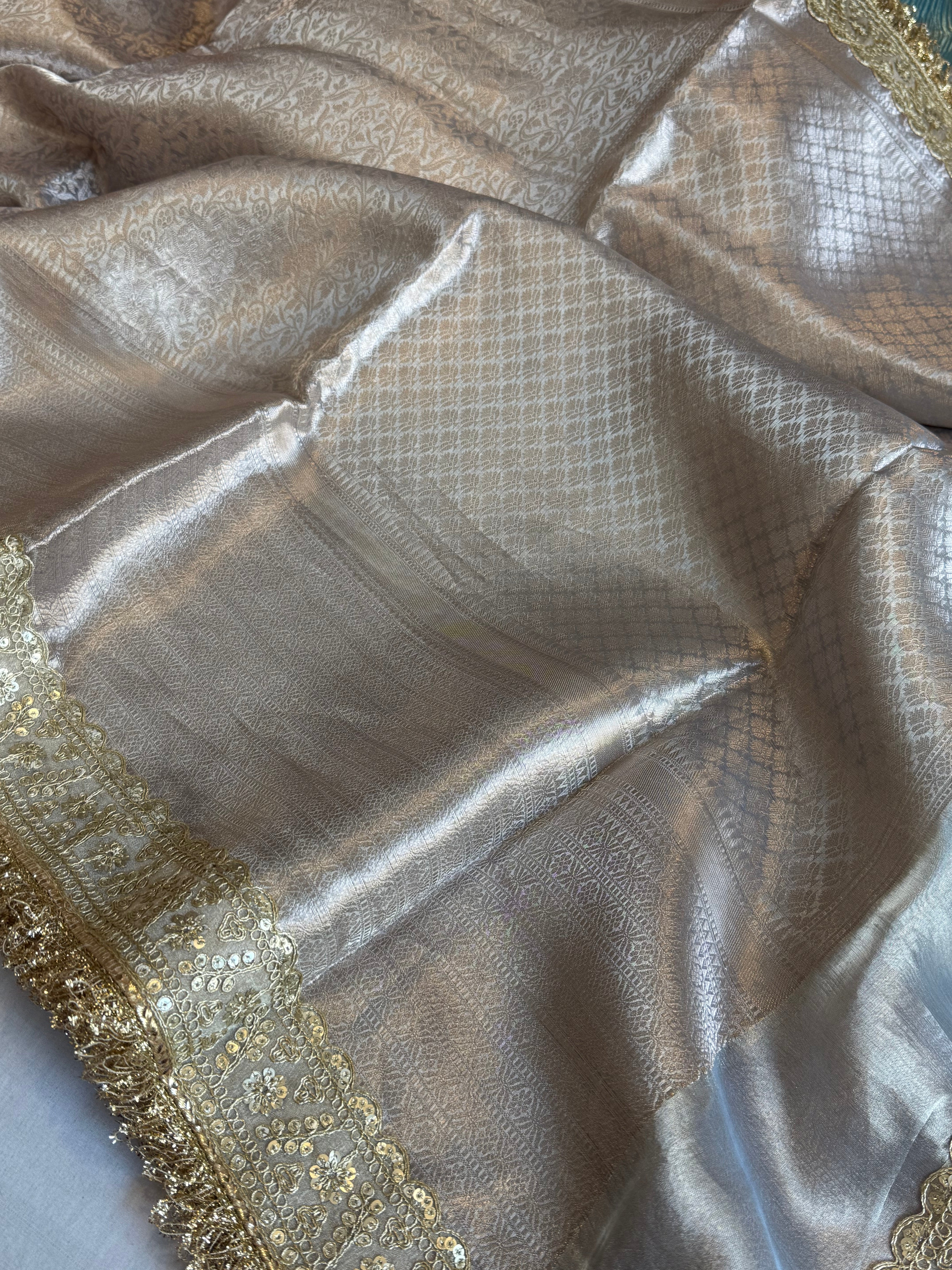 Kanjivaram brocade ice blue tissue silk brocade kadhwa banarasi saree
