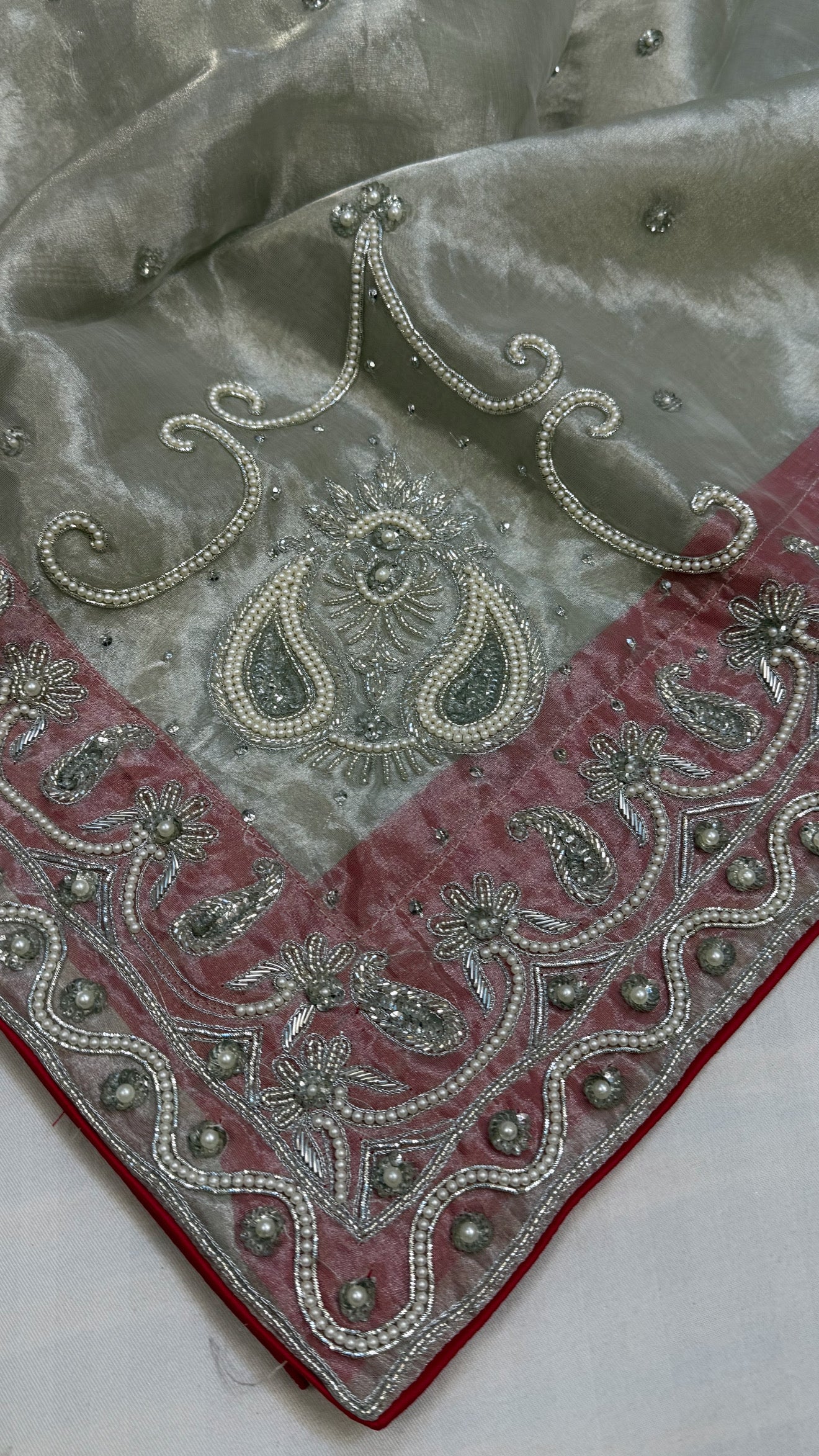 Heere aur moti edit - Ivory pearl work heavy zardozi work hand embroidered saree