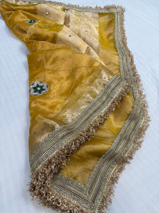 Cocktail wali saree - Metallic gold tissue silk heavy hand embroidered saree