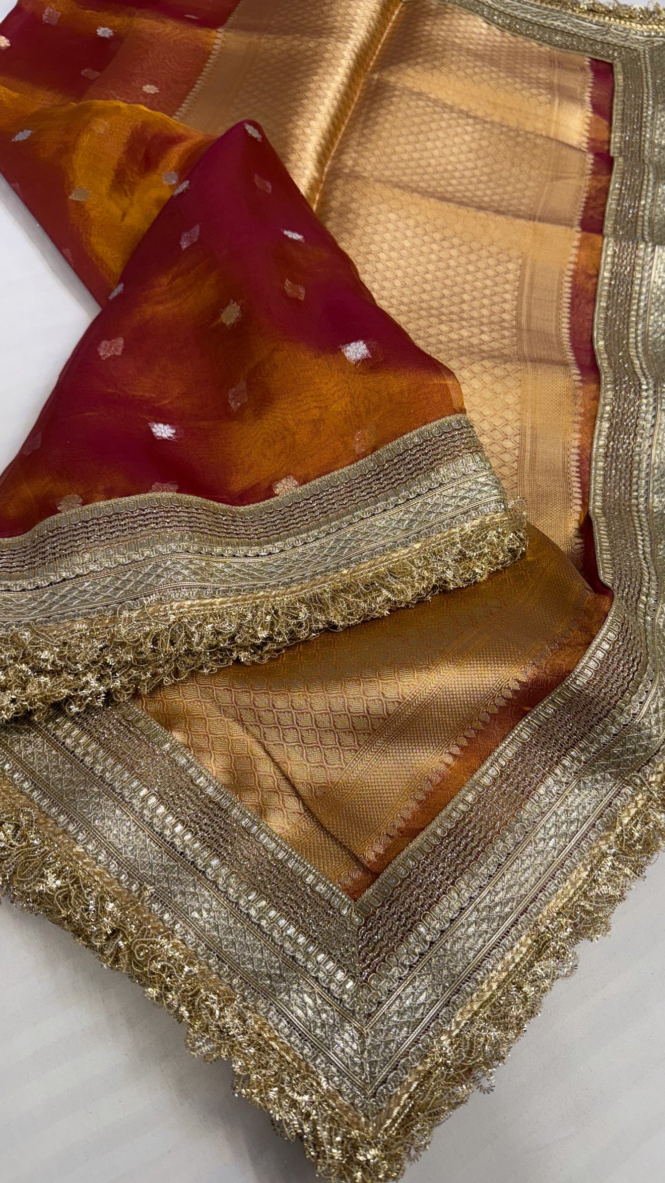 Maharani kanjivaram rani pink tissue silk kadhwa buti saree