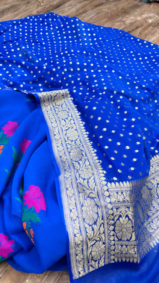 Ink blue banarasi gorgette kadhwa meenedar suit set