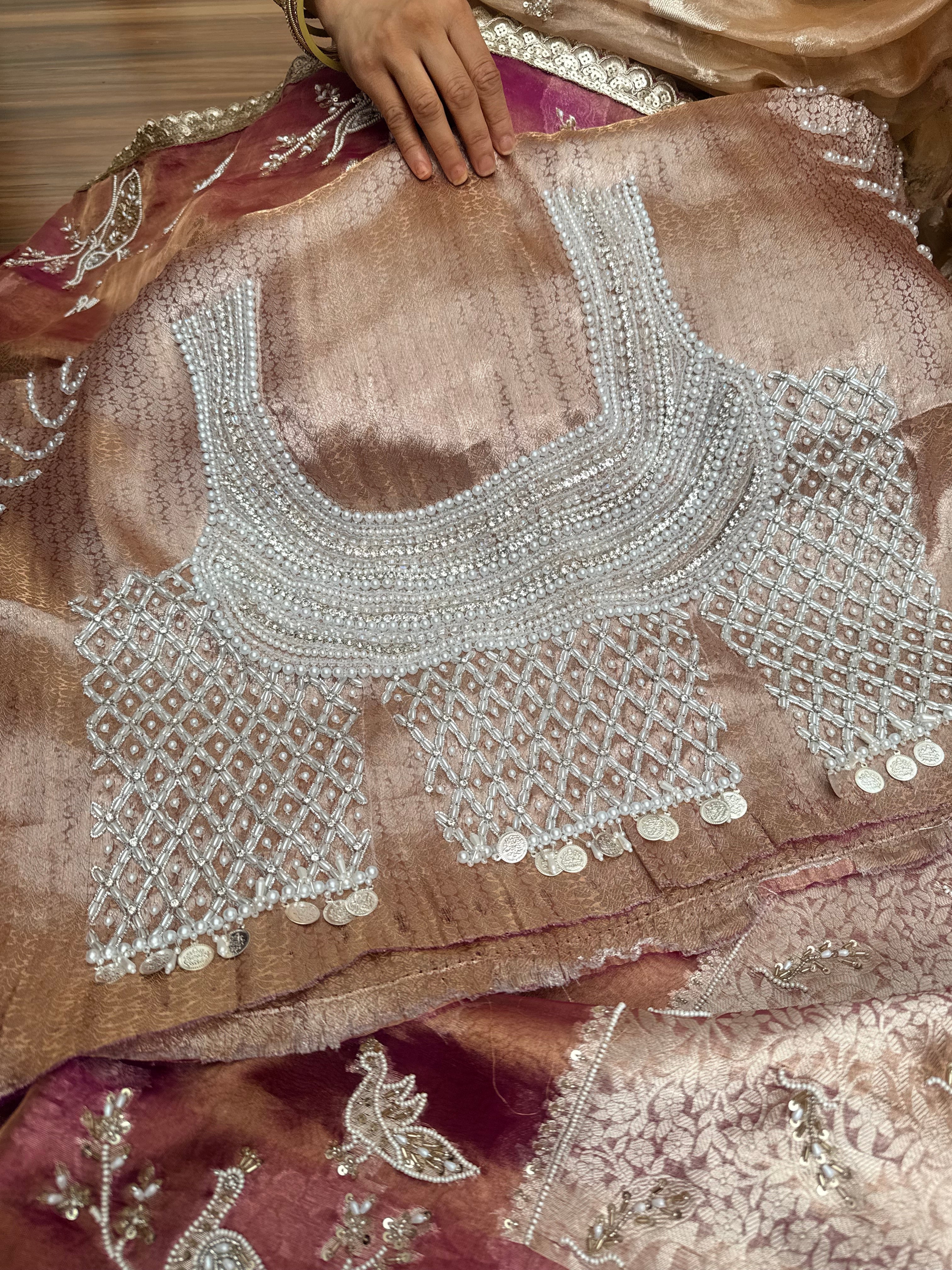 Tyohaar edit - Pearlwork morni hand embroidered tissue silk kadhwa saree