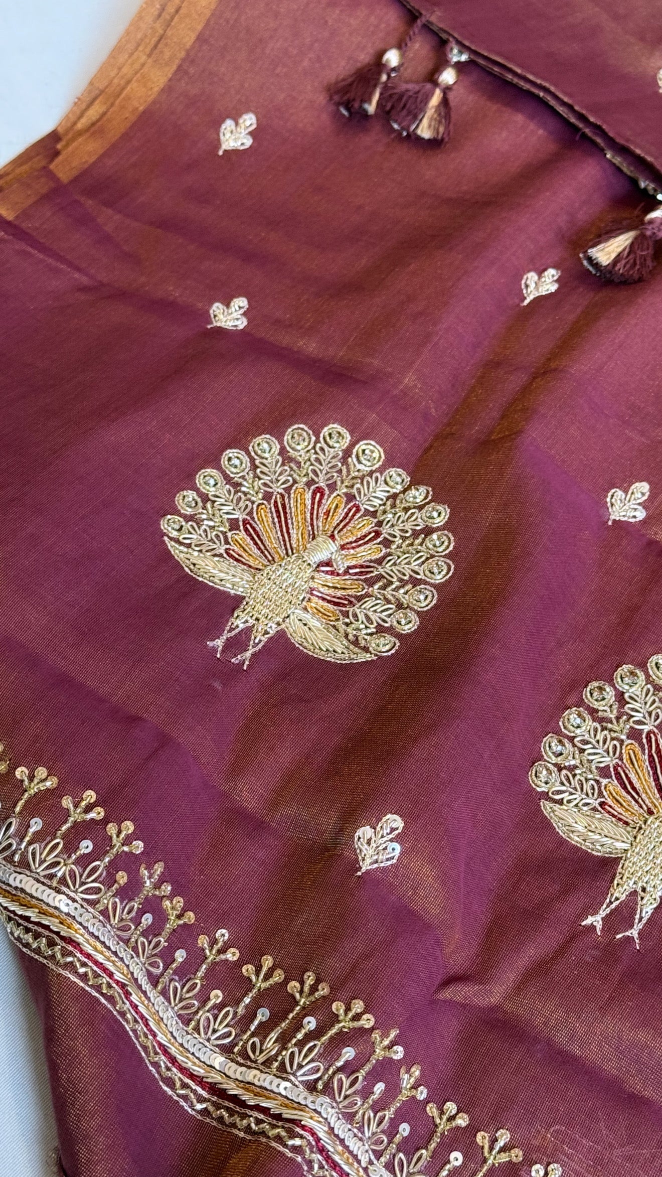Grapewine purple mul cotton tissue silk hand embroidered kadhwa suit sets