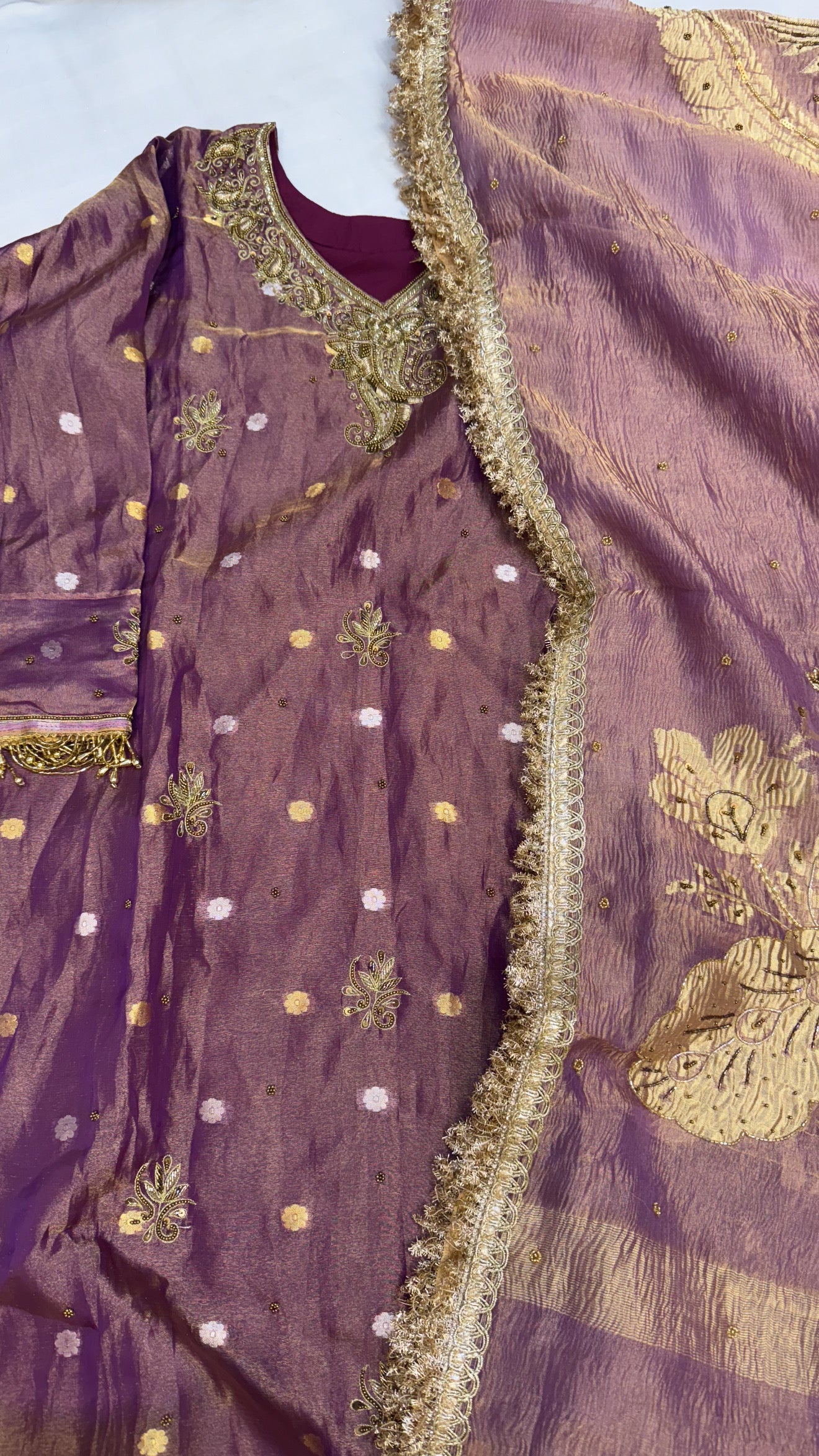 Dulhan ka joda - Purple crushed tissue silk heavy hand embroidered gotapatti suit set