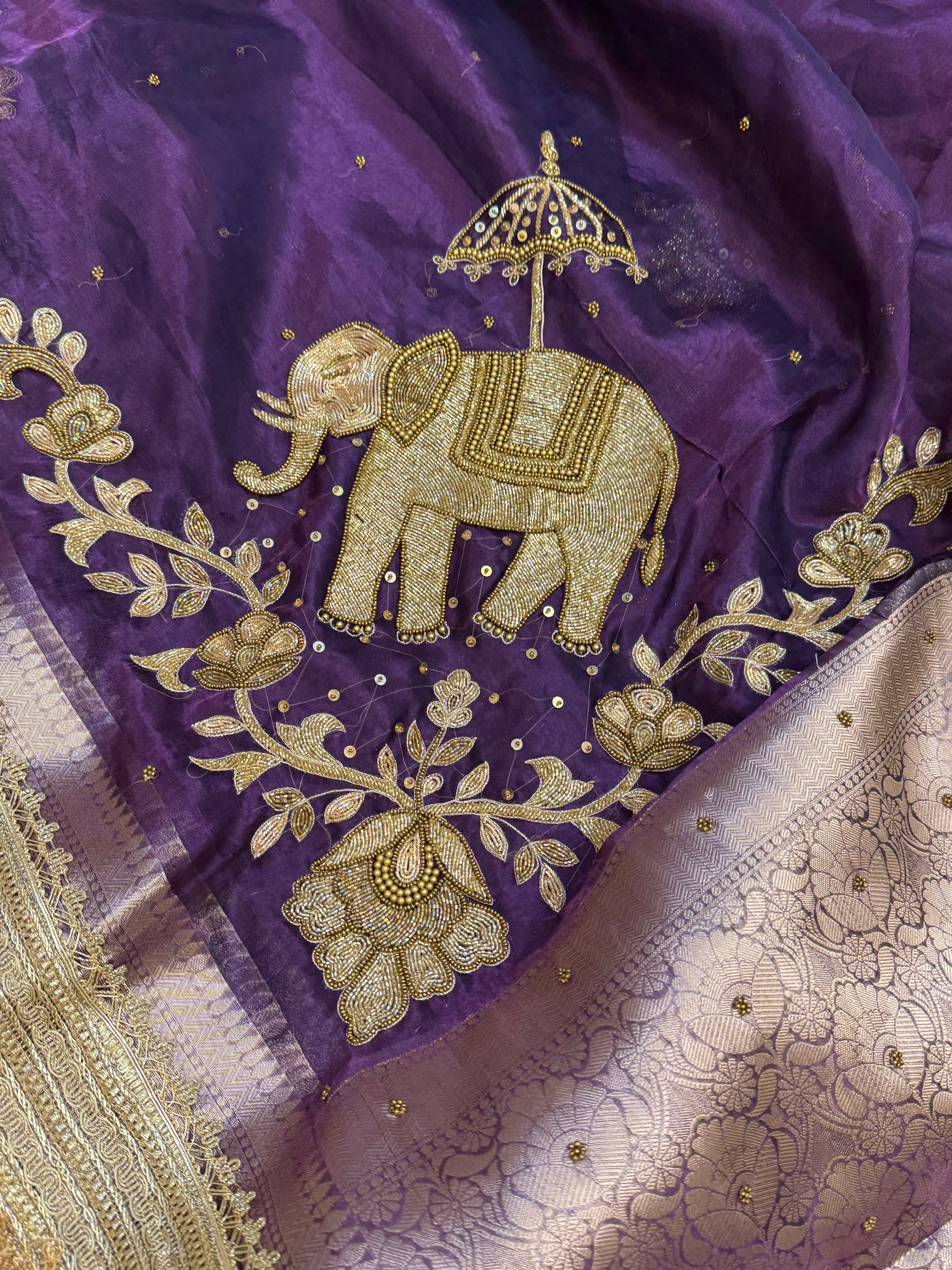 Dulhan ki maa wali sarees - Midnight purple elephant motif hand embroidered saree